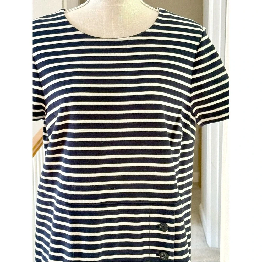 Tory Burch Navy‎ White Striped Button Detail Shift Dress XL